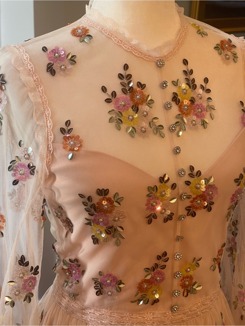 Alice + Olivia Allegra Embellished Lace Mini Gown Pale Pink NWT US 10 - Picture 3 of 16